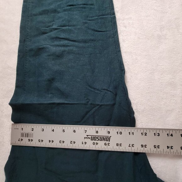 Oysho Womens High Rise Elastic Waist Linen Straight Leg Crop Pants Medium Teal - Picture 8 of 10